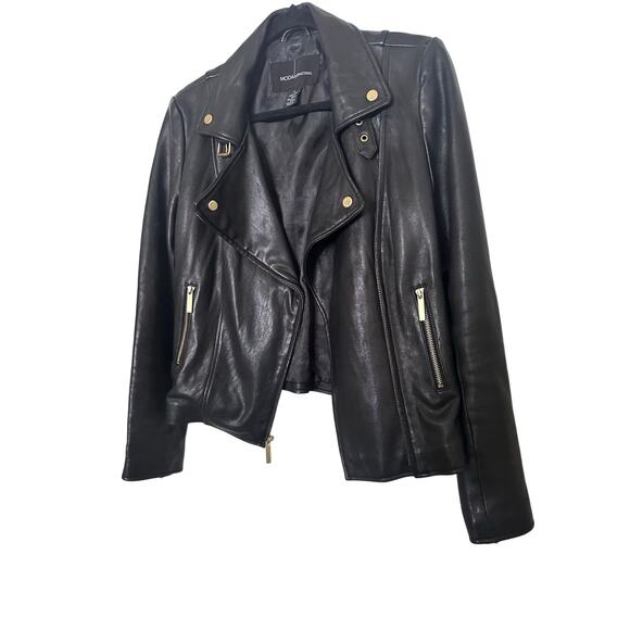 VTG Moda International Black Leather Motor Jacket Y2K Biker Size Small - Picture 7 of 11